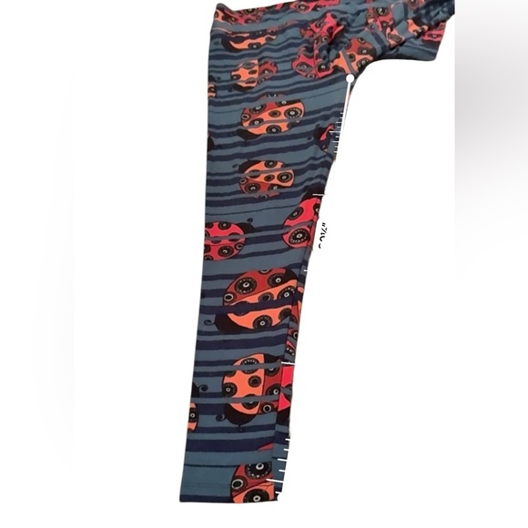 Lularoe Blue, Black & Red Striped Lady Bug Print High Rise Leggings Tall & Curvy - Picture 10 of 10